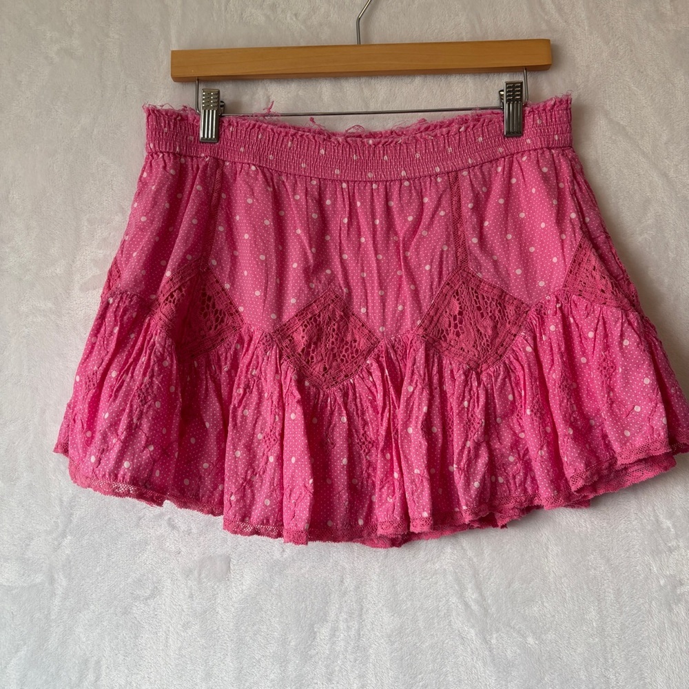 LoveShackFancy‎ womens Pink polka dot lace fray designer Adia Mini Skirt size P